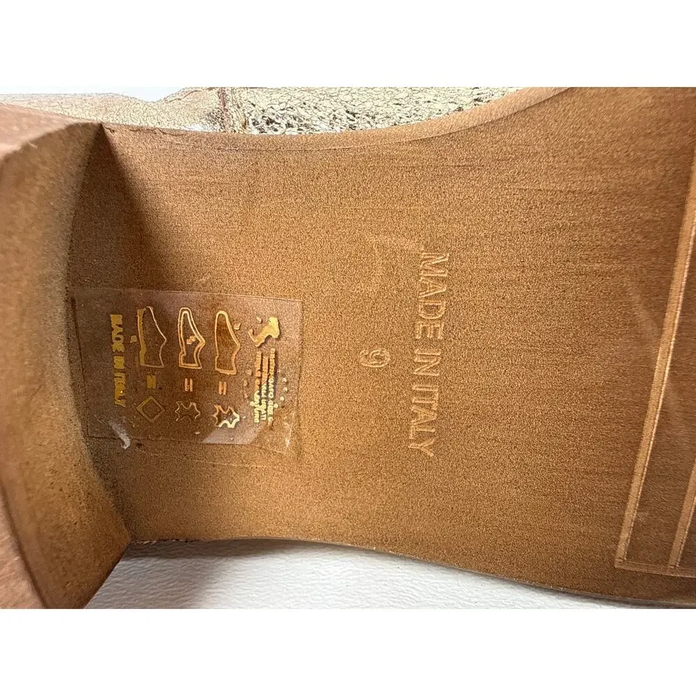 Sesto Meucci Texric‎ Western Ankle Bootie Womens 9 Italian Leather Metallic Gold